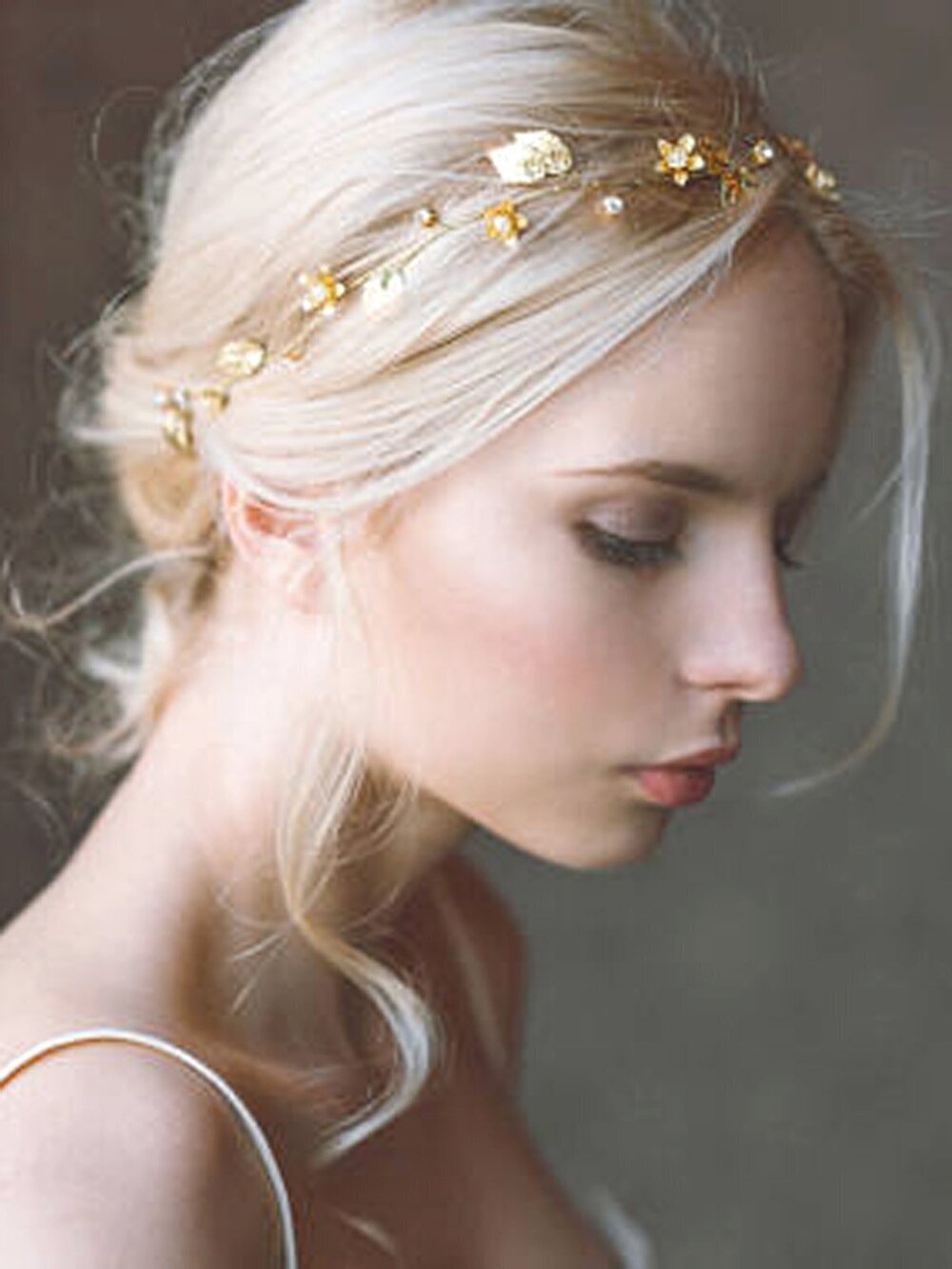 1397 Bride Wedding Hair Vine Headband Gold Leaf Bridal Accessories Gold